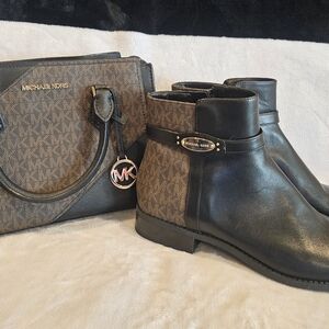 Michael Kors Black and Brown Leather Boots with Matching Bag